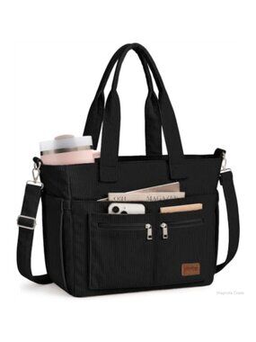 Corduroy Tote Bag Multi-Pocket Crossbody Laptop Bag